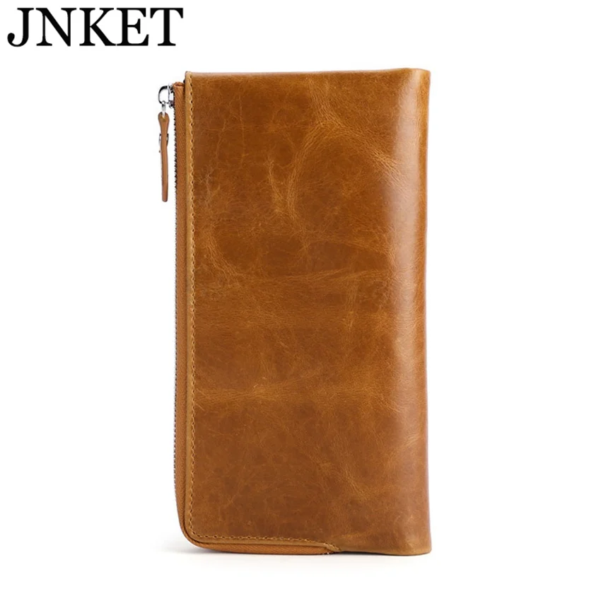 

JNKET New Men's Full Grain Cow Leather Long Wallet Fashion Clutch Retro Dermis Card Bag Purse