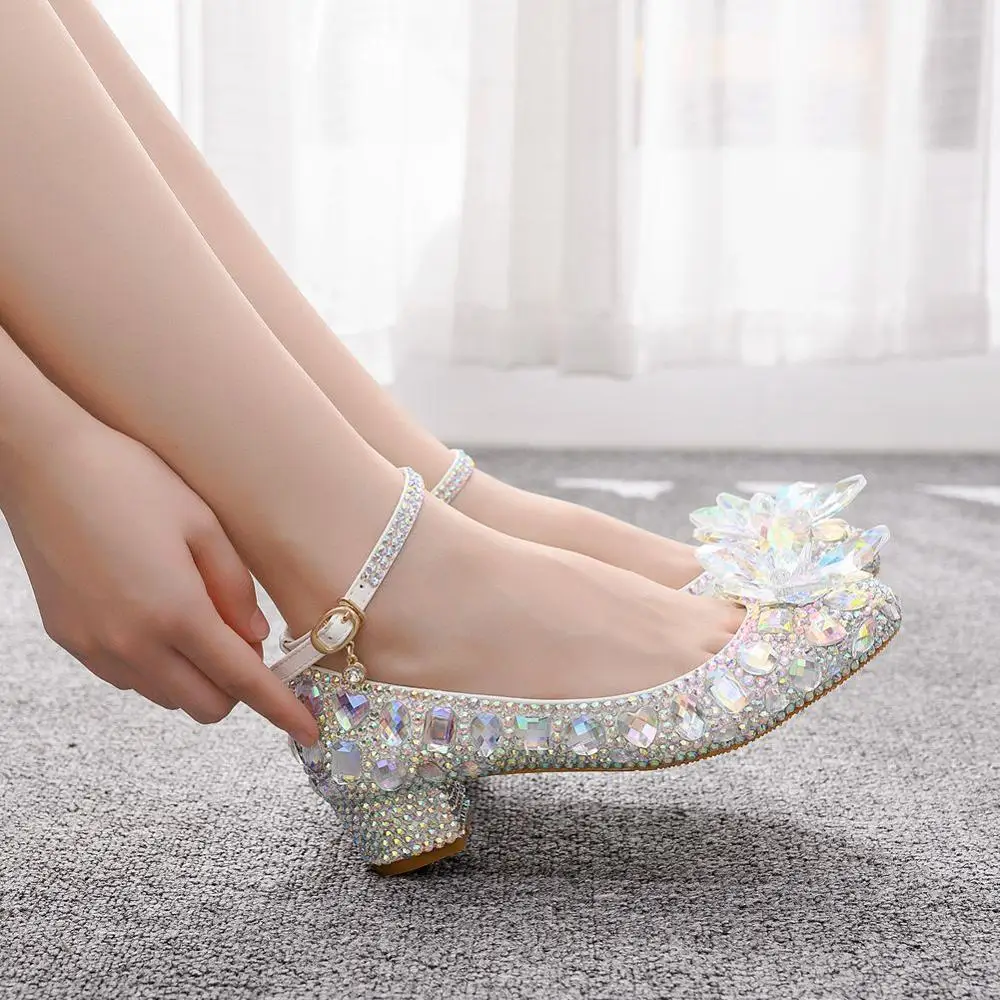 

Crystal Queen Wedding Shoes Bride Women Pumps High Heels Princess Cinderella Evening Party Glittering