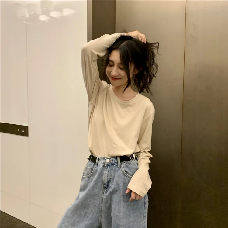 

WW0684 Fashion all-match long bottoming shirt women loose all-match inner top T-shirt