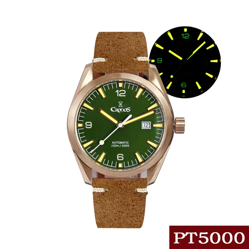 

CRONOS Bronze Pilot Watch Men's Mechnical Dive Watches 10ATM Luxury CuSn8 Automatic PT5000/SW200 Sapphire Crystal Super Luminous