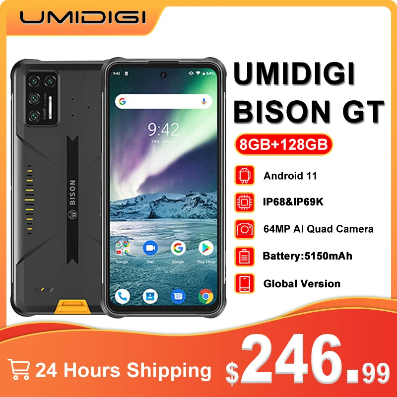 

UMIDIGI BISON GT 8GB+128GB Global Version Smartphone Waterproof IP68/IP69K Rugged Phone 6.67" FHD+ 64MP AI Matrix Quad Camera 33