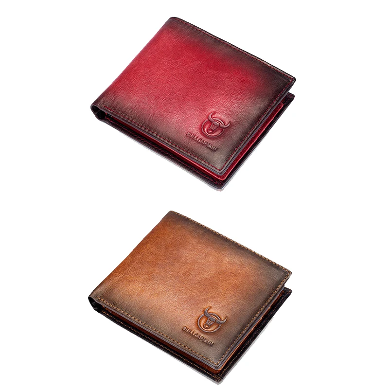 

Мужской кожаный кошелек BULLCAPTAIN RFID с защитой от кражи, двойной ультратонкий короткий бумажник с отделением для карт и удостоверения личности