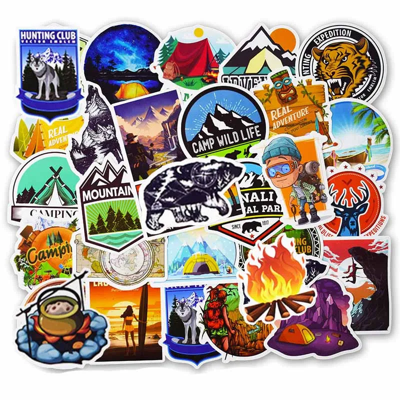 50PCS TZ-21 50 шт. наклейки с пейзажем для кемпинга на открытом воздухе для походов, скалолазания, путешествий, водонепроницаемые наклейки на DIY чемодан, ноутбук, велосипедный шлем, автомобиль - Цвет: 50PCS TZ-21