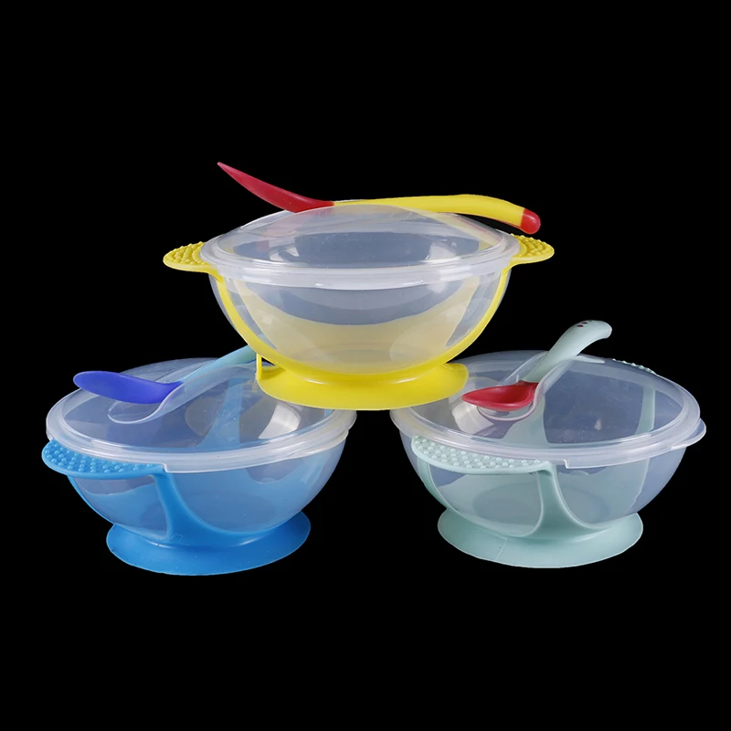 

Temperature Sensing Feeding Spoon Child Tableware Food Bowl Learning Dishes Service Plate/Tray Suction Cup Baby Dinnerware Set