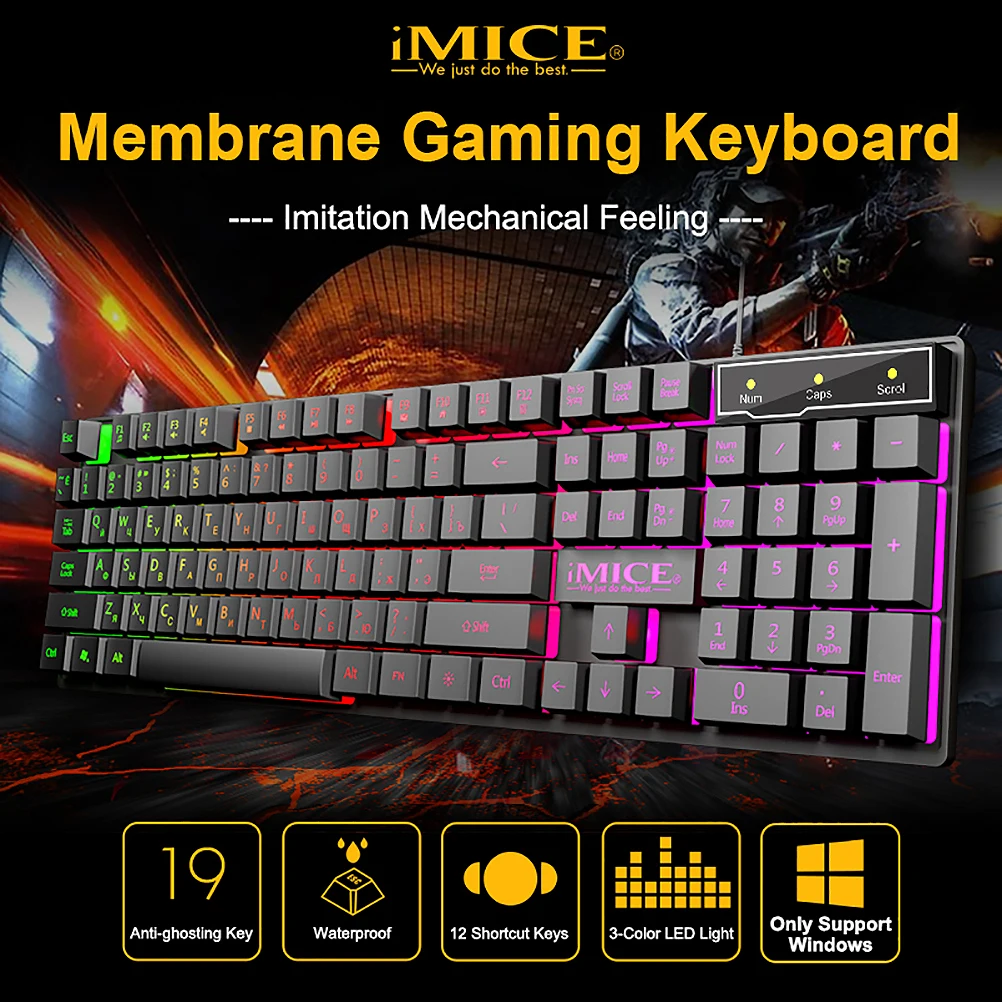 Геймерская клавиатура и мышь ПК игровая RGB с подсветкой резиновая проводная
