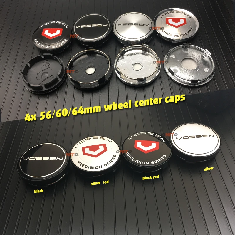 

64mm 56mm 60mm 4pcs ABS Car Badge Emblem Stickers Car Wheel Center Cover Hub Caps Rim for Vossen Auto Accessories Decals
