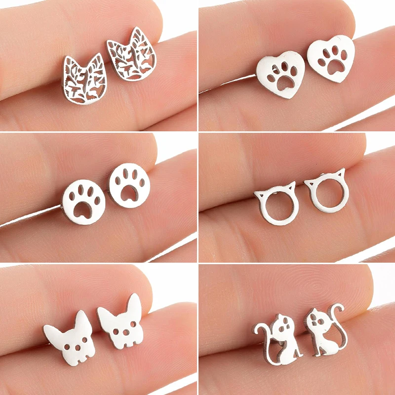 

Multiple Stainless Steel Cat Paw Stud Earrings for Women Children Cute Dog Footprint Earings Fashion Jewelry Animal Pendientes