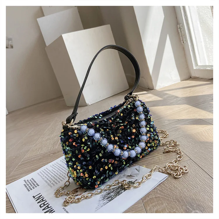 

Винтажная маленькая квадратная сумка с блестками, модная дамская объемная сумочка на плечо с блестками, женская сумка через плечо с цепочко...