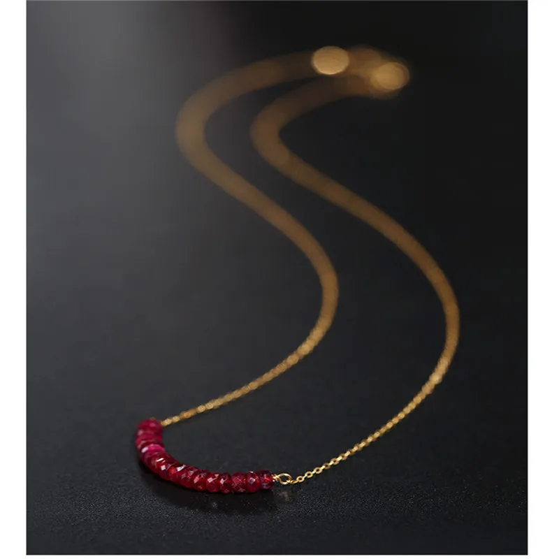 

DMBS060 Faceted Ruby Pendant Female Day Genuine Yellow 18K Gold Necklace Gift