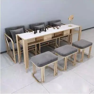 

Web celebrity light luxury nail table and chair set marble iron nail table and workbench single double triple economy