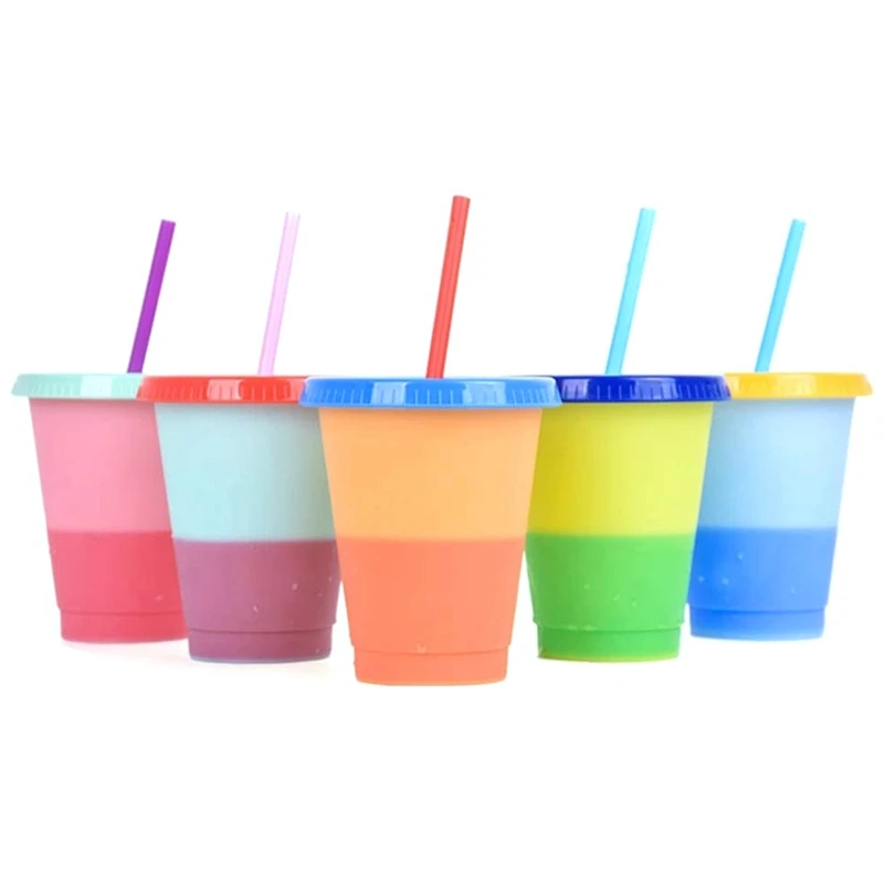 

Color Changing Cup, Plastic Cup, Reusable Plastic Cup, Color Changing Cup, Plastic Cup with Cover and Straw,5 Pieces