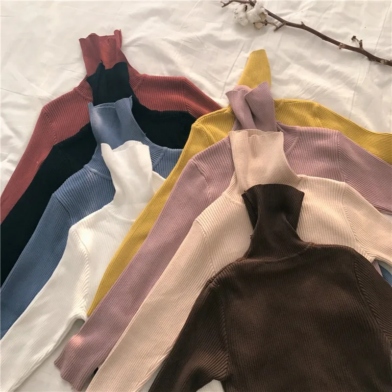 

Women Autumn Fall Sweater Slim Soft Long Sleeve High Neck Knit Pullover Sexy Slim Stretch Turtleneck Charming Generous Y