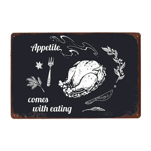 

Аппетит поставляется с курицей металлическая жестяная вывеска 8x12 дюймов Ретро домашний декор для кухни ресторана на стену