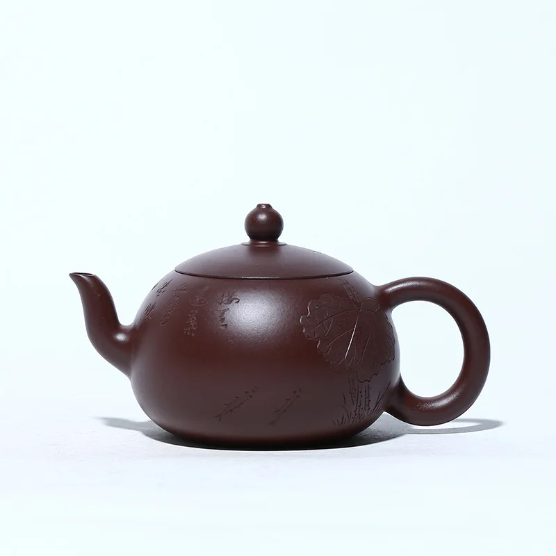 

Yixing Zisha teapot raw material purple vermilion clay lotus one pearl sketch 150cc ball hole water outlet set tea set