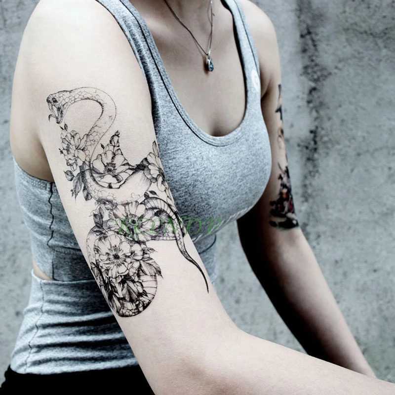

Waterproof Temporary Tattoo Sticker Snake Flower fake tatto flash tatoo tatouage big size arm back body art for girl women men