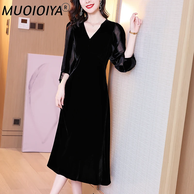 

Женское шелковое платье миди, черное винтажное платье средней длины, весна-лето 100%