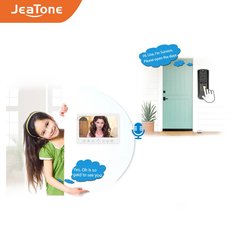Видеодомофон JeaTone устройство для домашнего видеонаблюдения с цветным экраном 7