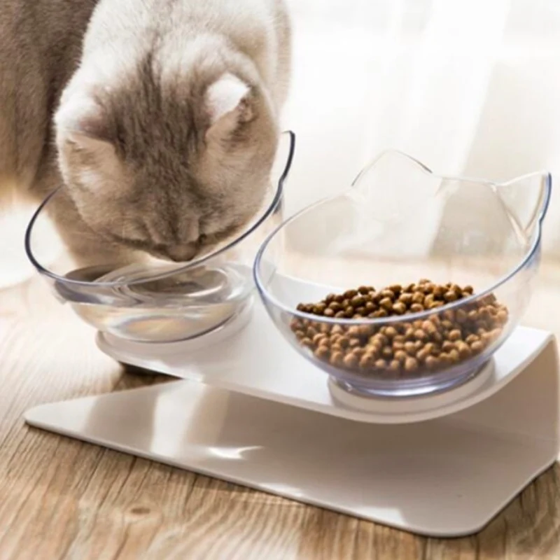 Миска для собак и кошек домашних животных Прозрачная чаша двойного назначения