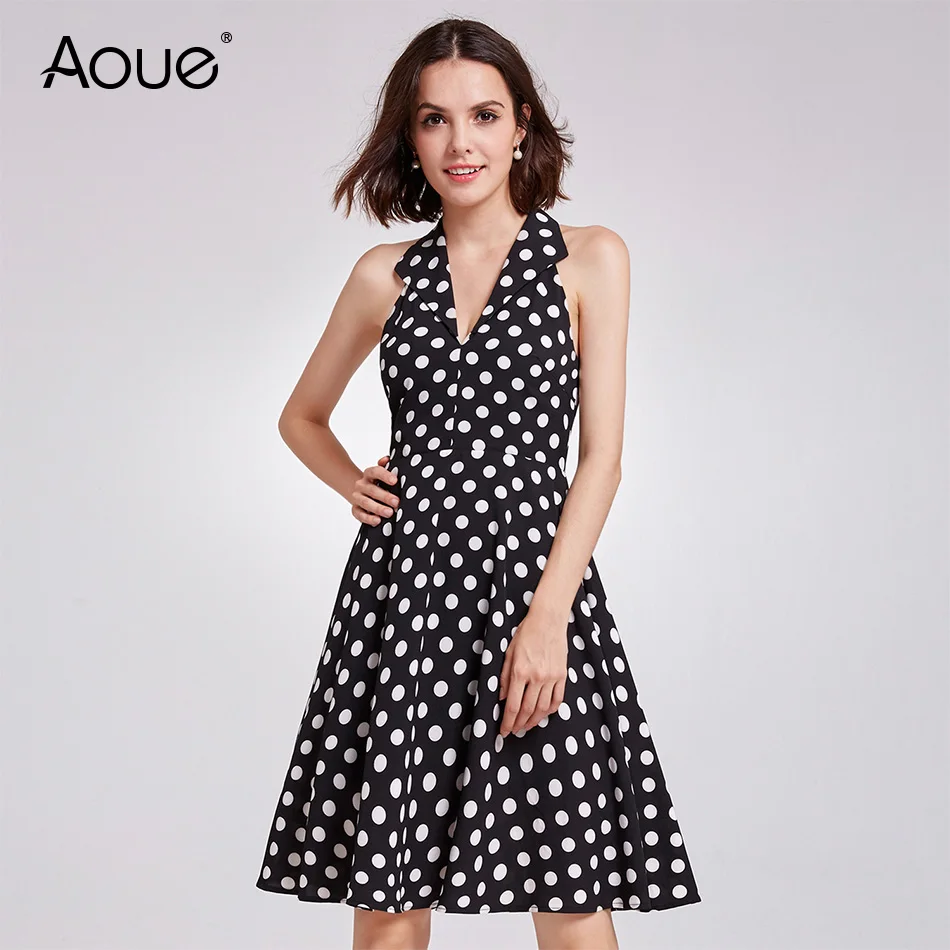 Aoue летнее платье в горошек стиле Бохо пляжное Винтаж с рюшами без рукавов