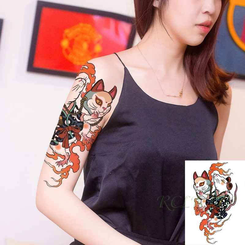 Waterproof Temporary Tattoo Sticker Cartoon Mouse Cat Japanese Style Element Fake Tatto Flash Tatoo Arm Art for Men Women | Красота и