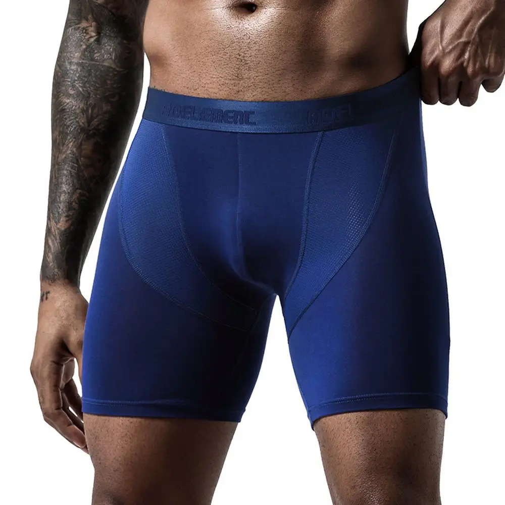 Ice Silk Compression Shorts Men Underwear Sports Panties Breathable Mesh Running Tights Lengthened Anti-wear Leg Boxer Briefs