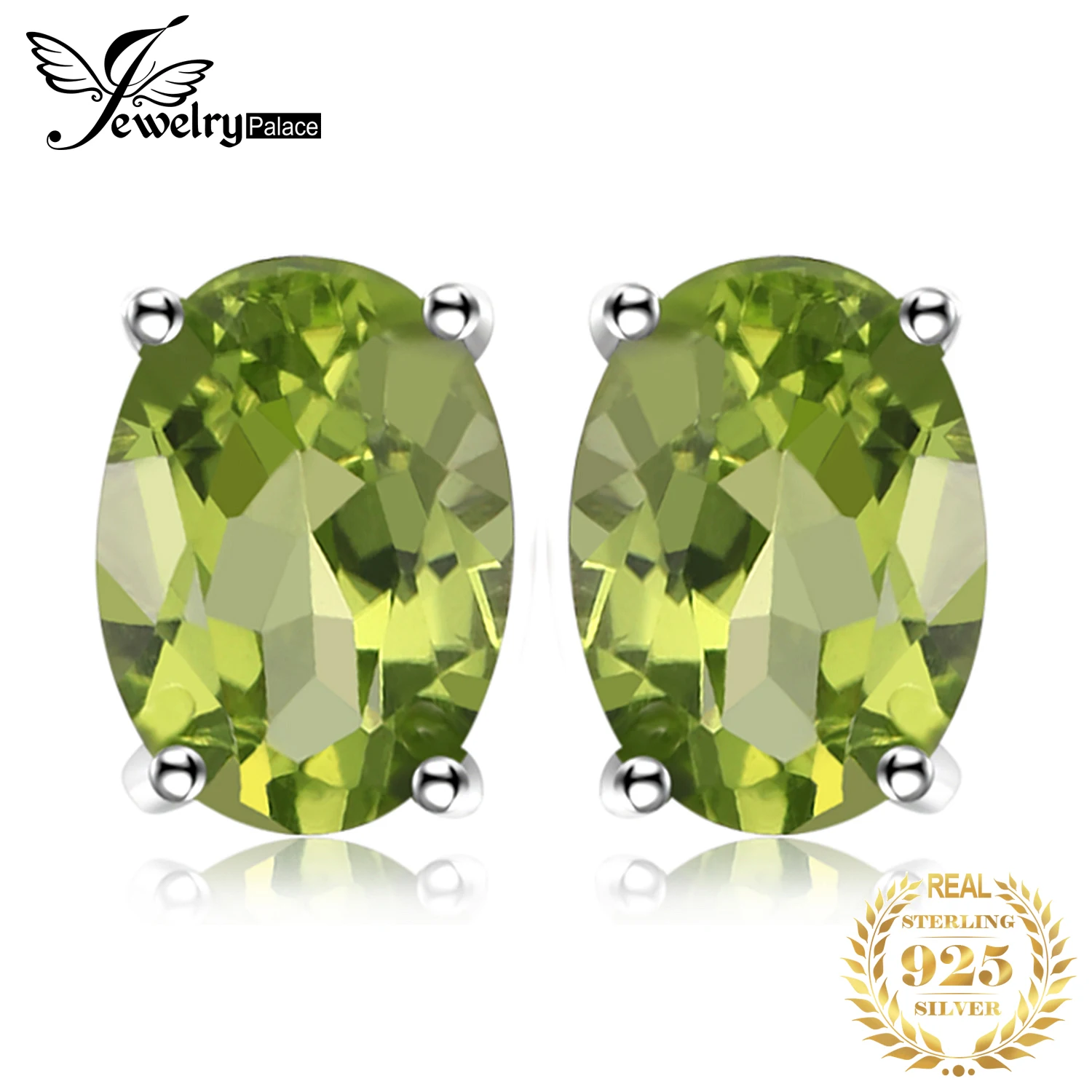 Jewelrypalace Овальный 1.8ct Натуральный Зеленый Перидот Камень Серьги-гвоздики натуральная серебро 925 Изящные ювелирных изделий для Для женщин
