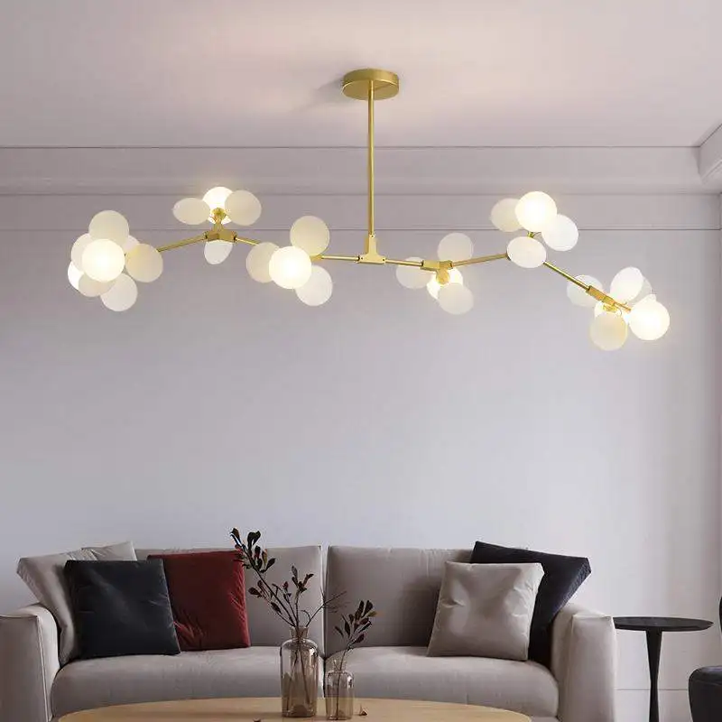 

Modern Metal Glass Pendant Light Restaurant Bar Villa Home Bedroom Living Room Chandelier Lighting PA0775
