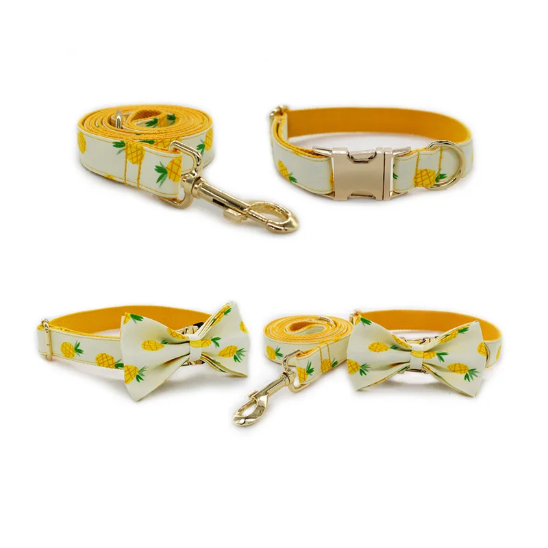 

Yellow pineapple pet collar bowknot metal buckle collar pet products can be engraved