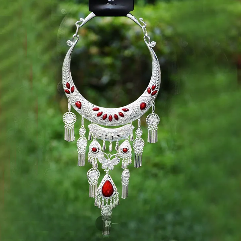 

RETRO ETHNIC STYLE GEMSTONE COLLAR MIAO SILVER GEMSTONE COLLAR STAGE PERFORMANCE ACCESSORIES WOMEN'S MIAO SILVER COLLAR