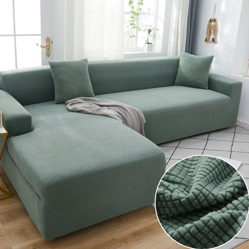 

Solid Color Corner Sofa Covers For Living Room Elastic Plush Slipcovers Couch Cover Stretch Sofa Towel L Shape Need Buy 2Piece