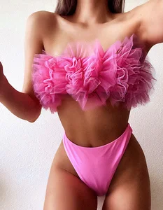 Женский сетчатый купальник с цветочным принтом, бикини с высокой талией и оборками, Бразильское бикини, 2020