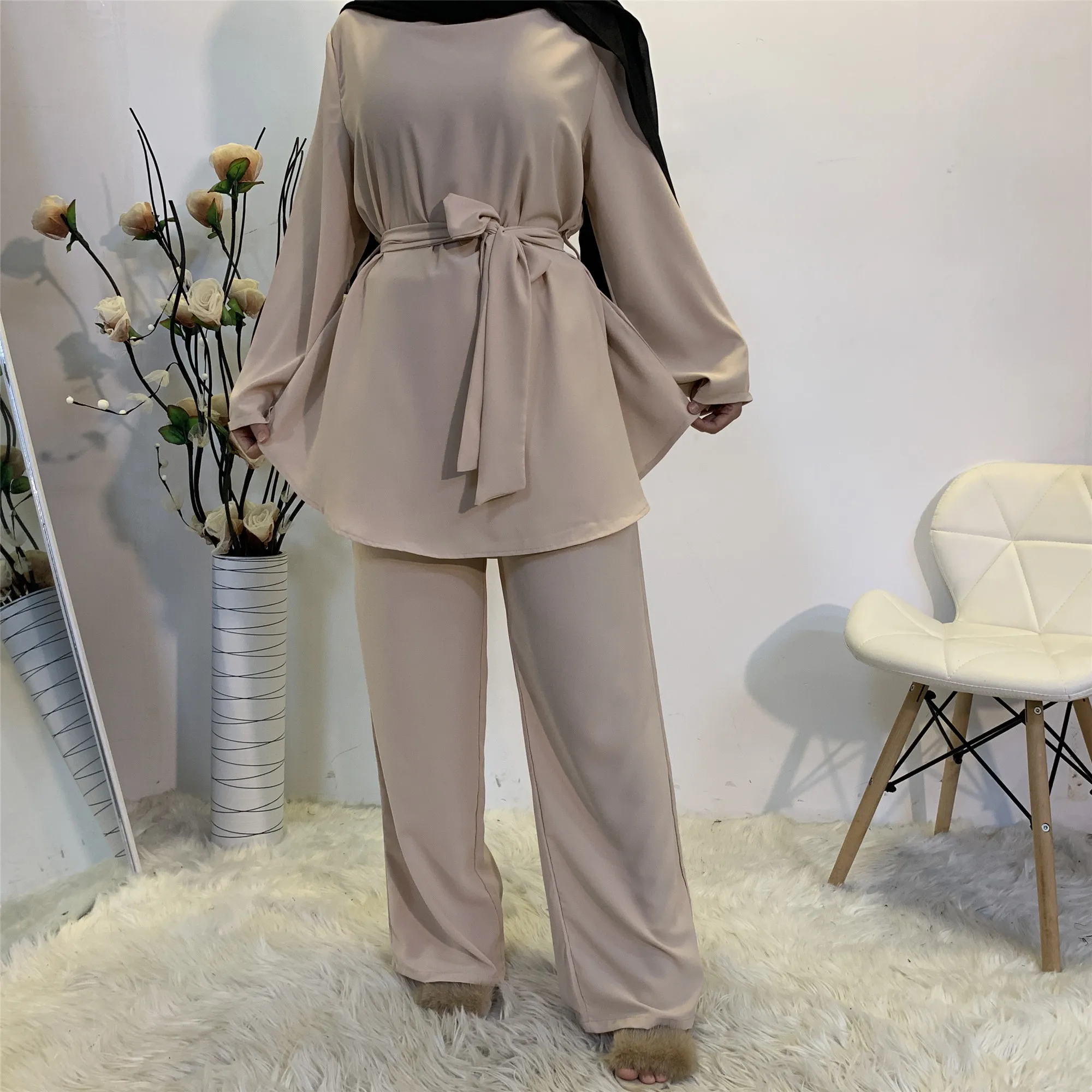 

New style ladies muslim women's top and pants set high quality two-piece ladies islamic turkish clothing dubai clothing