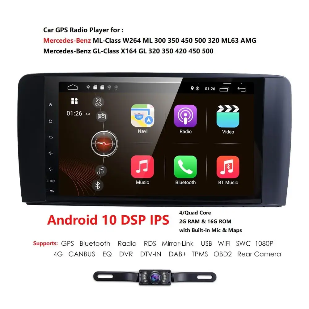 9 дюймов 1024*600 четырехъядерный Android 10 автомобильный NODVD GPS для Mercedes Benz ML W164/GL X164 ML350