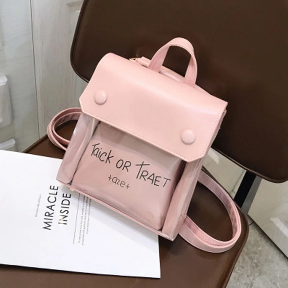 Pink Прозрачный Рюкзак Женская корейская мода многофункциональная Корейская версия Дикий Свет шоппинг Мода водонепроницаемый износостойкий - Цвет: Pink