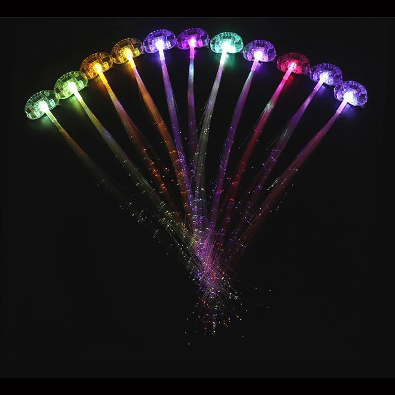 LED Party Wedding Decoration Color LED Hair Clip Light-Emitting Fiber Optic Wire Hairpin Luminous Silk Braids Styling Tool 50pcs