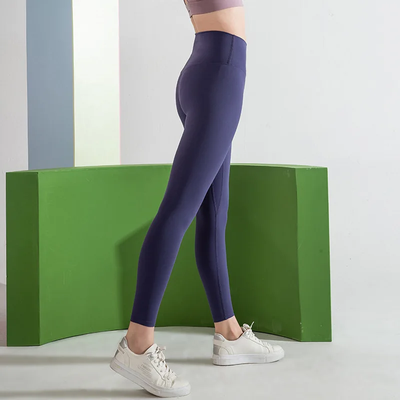 BONJEAN Double sided matte nude yoga pants pocket sports tights fitness nine point high waisted Leggings for women |