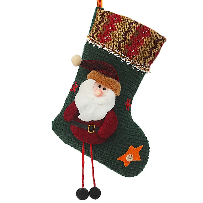 Рождественские чулки для подарков тканевые носки с изображением Санта-Клауса
