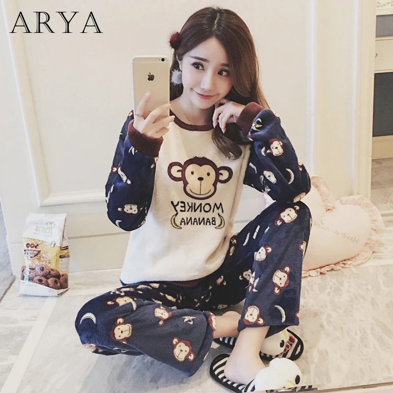 Arya зимние женские толстые фланелевые теплые пижамные комплекты с длинными