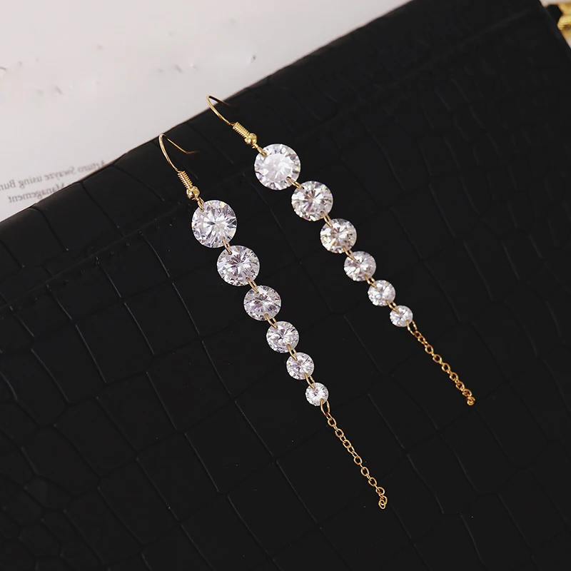 Bling AAA циркониевый камень CZ Висячие серьги для женщин Роскошные невесты Золото Серебро Цвет Длинные Серьги Brincos Bijoux Свадебные ювелирные изделия