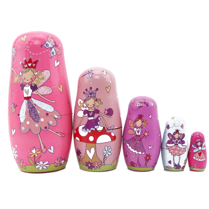 

5pcs / Set Wooden Russian Matryoshka Dolls Pink Angel Nesting Dolls Toys Russian Traditional Ethnic Style Dolls Kid Toys