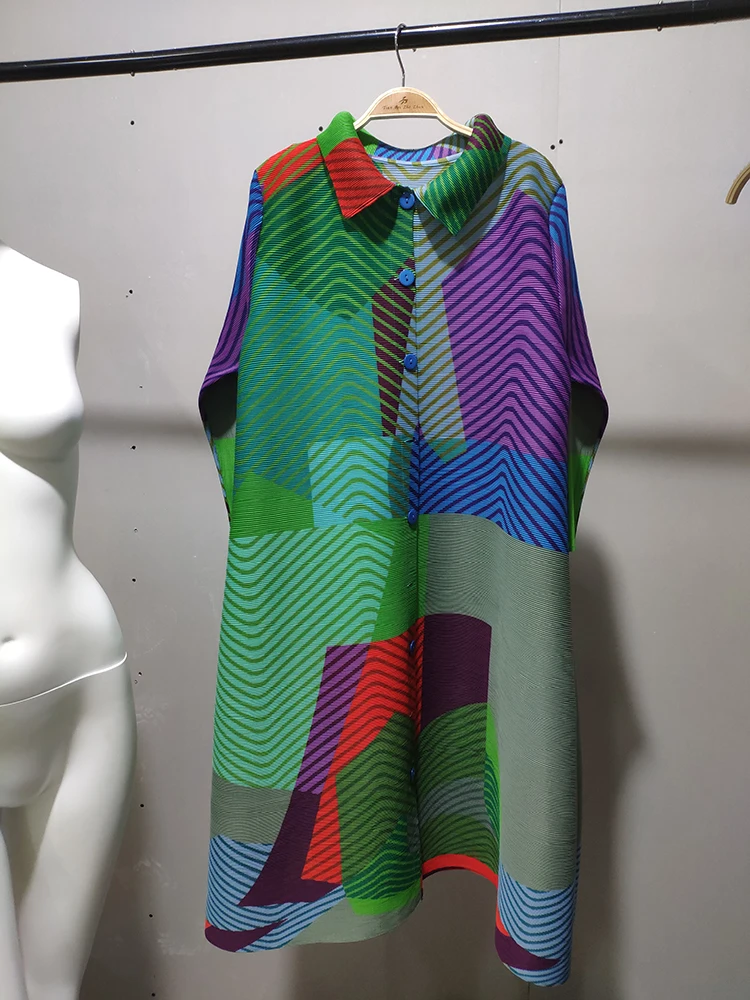 Женское плиссированное платье Miyake винтажный кардиган на пуговицах с длинным