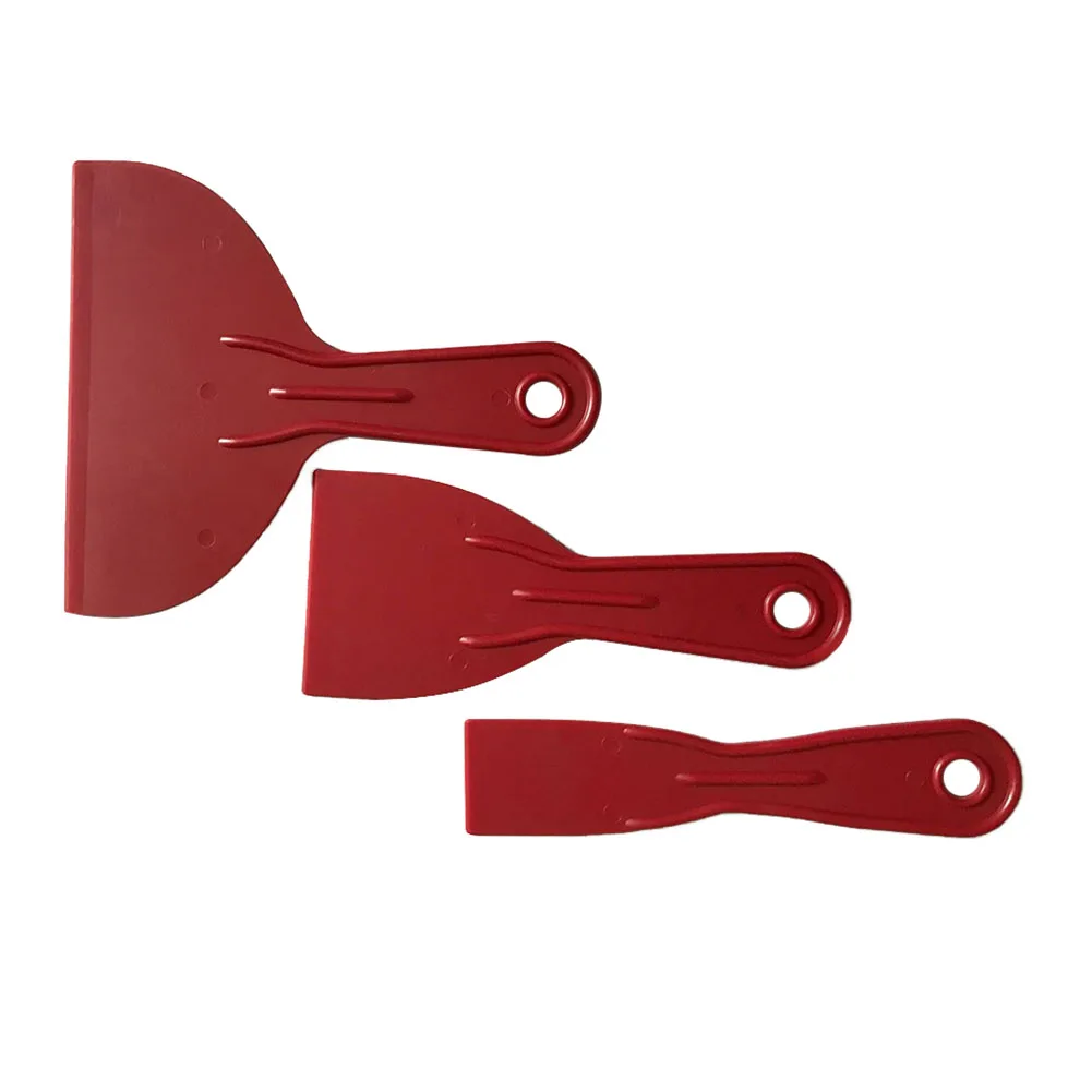 

3pcs Durable Wall Reusable Floor Spreader Filler Easy Clean Red Home Job Done Spatula Putty Scraper Set Small Large Hand Tools