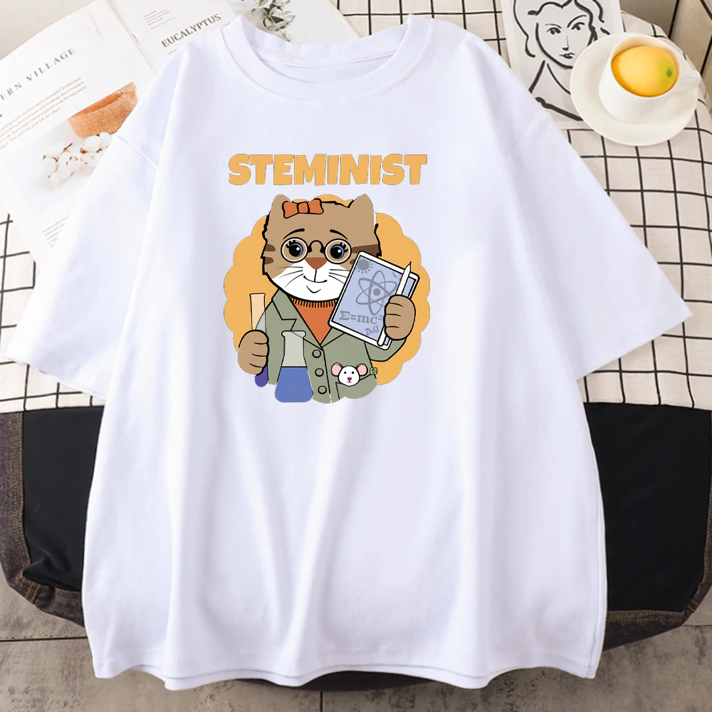 

Steminist Print T-Shirts Women Summer Temperament T-Shirt Casual Loose Clothes Fashion Breathable Ladies T-Shirt Free Shipping