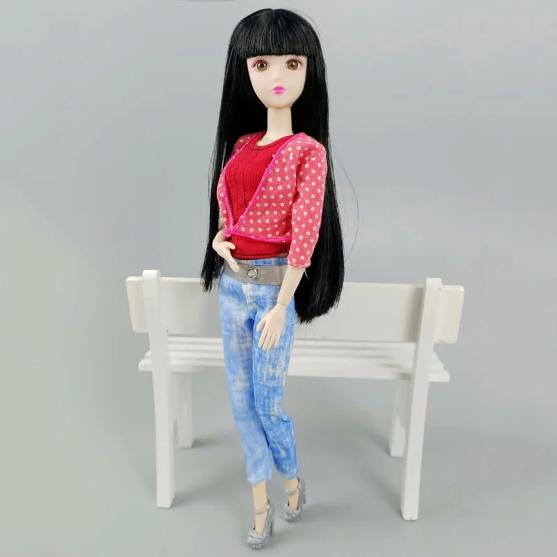 1Set Pink Polka Coat Red Vest Denim Pants Handmade Clothes For Barbie Doll Outfits for 1:6 BJD Dollhouse 1/6 Accessories | Игрушки и