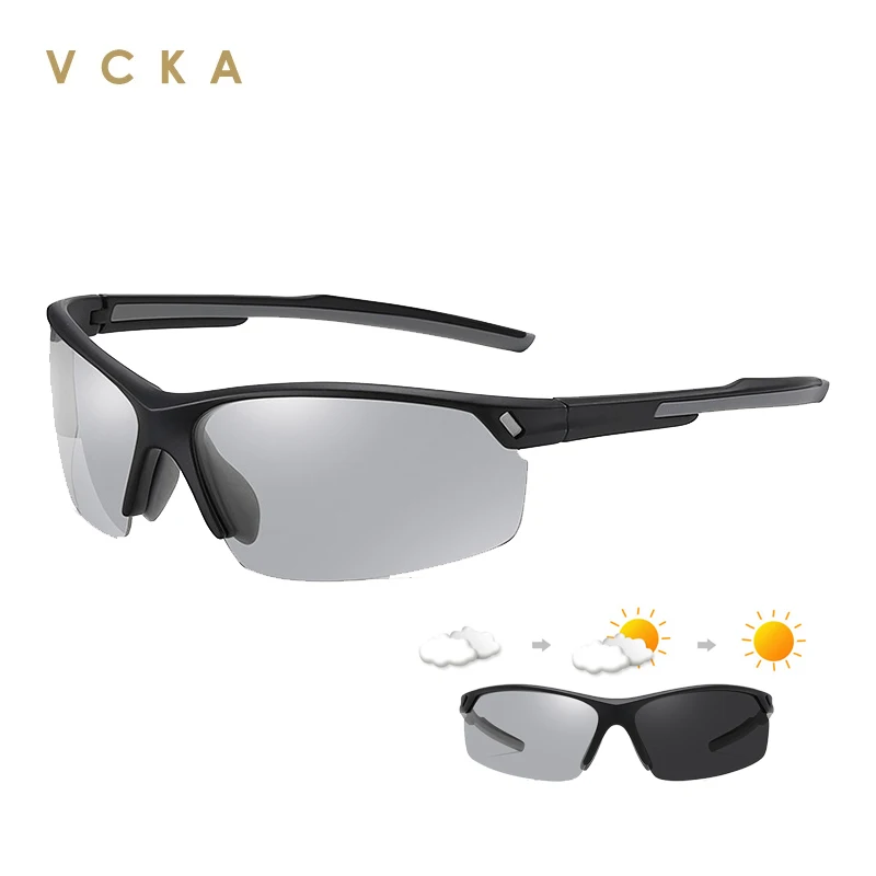 

VCKA Half frame Photochromic Polarized Sunglasses Men Car Driving Chameleon Sun Glasses Male Sports Goggles UV400 Oculos de sol