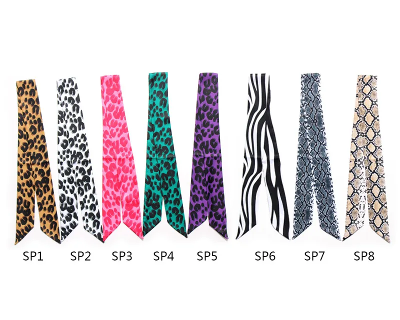 

2021 New Leopard Print Twill Handbags Small Silk Scarf For Women Multifunction Skinny Scarves Bag Handle Tied Ribbon