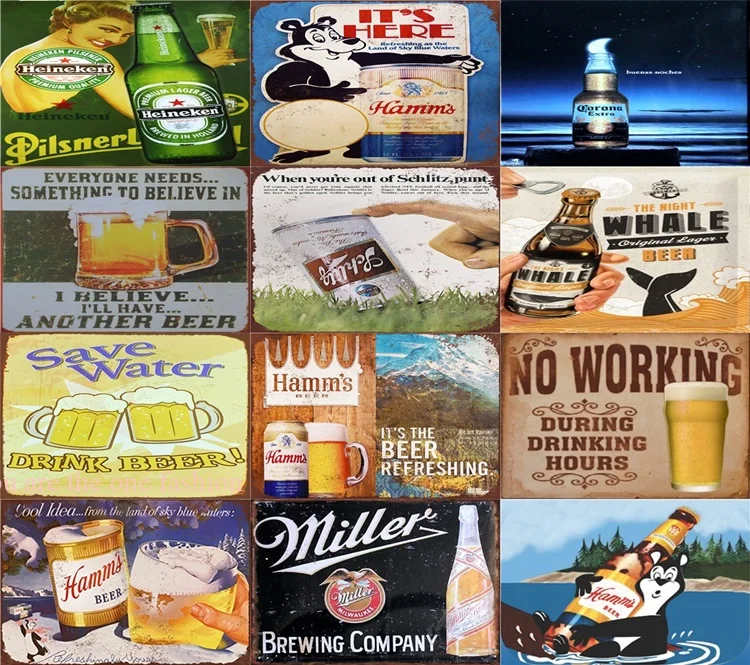 Металлическая жестяная вывеска для напитков пива без работы знаки в стиле ретро