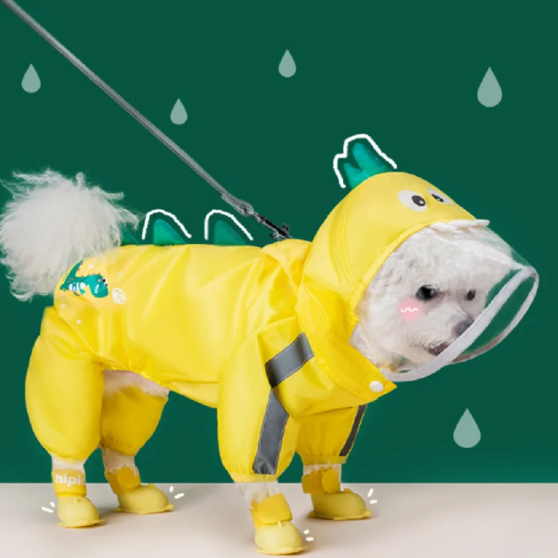 

Cartoon Pet Dog Raincoat Four-legged Dinosaur Jumpsuits Rain Coat for Dogs Cats Outdoor Waterproof Big Brim Rainwear Clothes