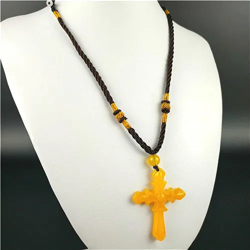 Натуральный желтый китайский нефритовый крест подвеска ожерелье модные