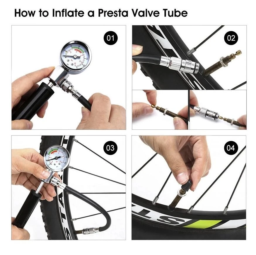 

New Bicycle Pump Hand Air Pump Hose Pressure Gauge Cycling Tire Repair Inflator MTB Mountain Road Bike Portable Mini Pump 210PSI